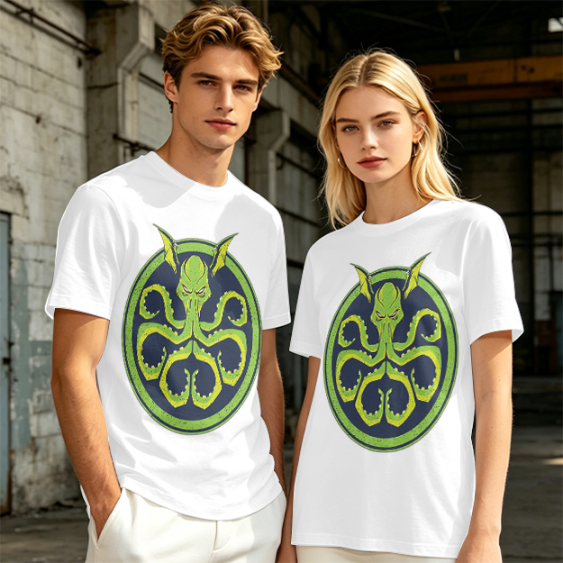 Olive Green T-Shirt with Octopus Demon Graphic Print