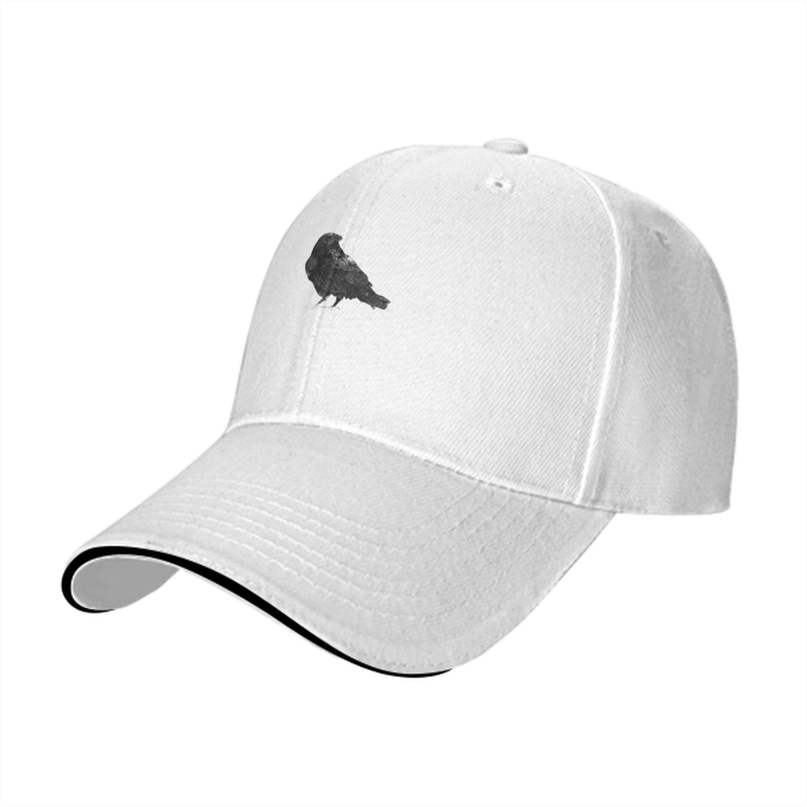Black Baseball Cap With Detailed Crow Silhouette Design