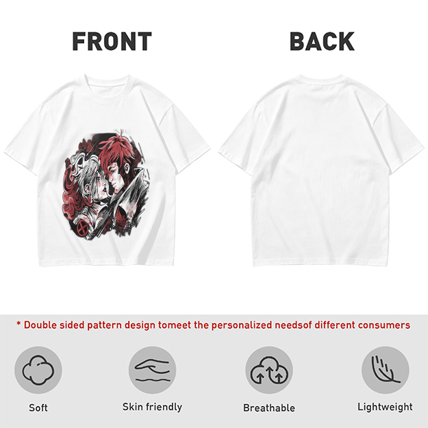 Olive T-Shirt with Anime Style Character Portrait Print