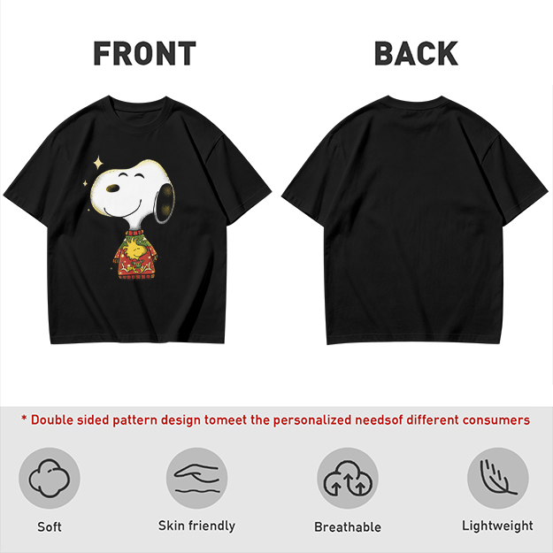 Olive T-shirt with Snoopy in Christmas Sweater Graphic