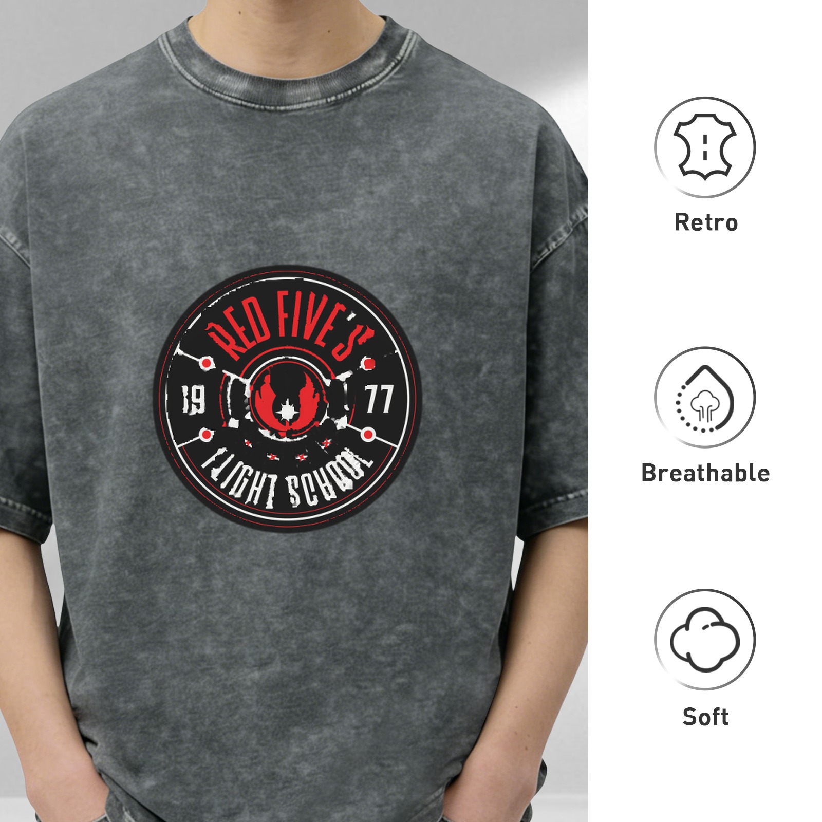 Red Five's Flight School 1977 Acid Wash Graphic T-Shirt