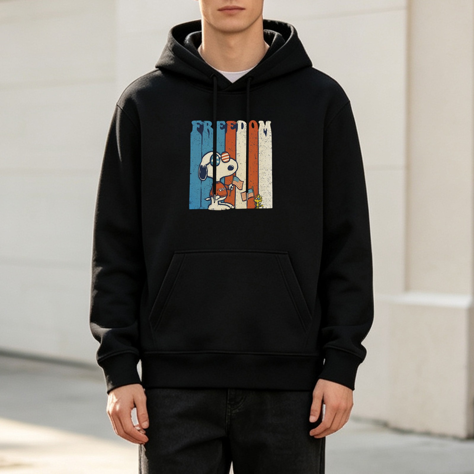 Snoopy Freedom Graphic Black Hoodie
