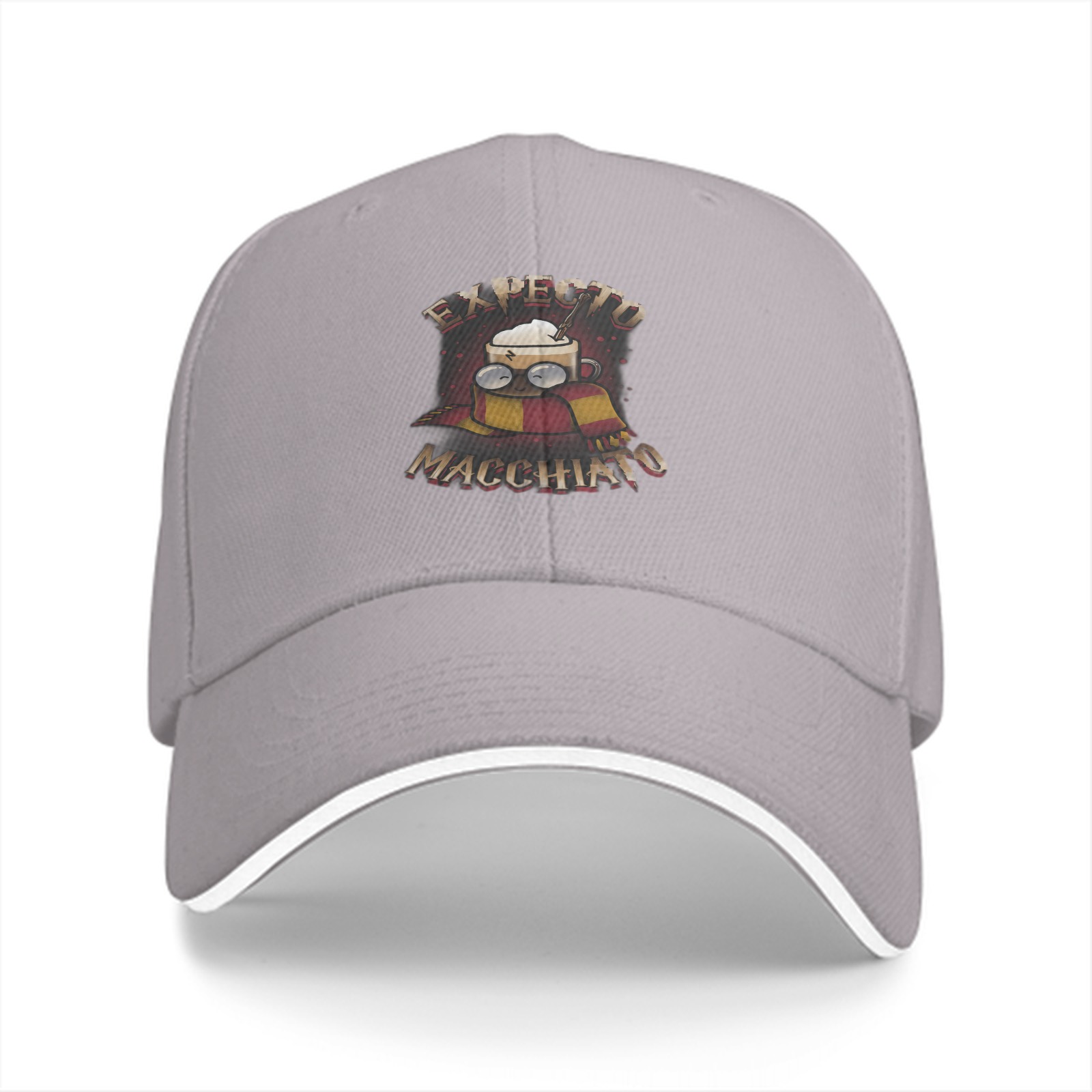Black baseball cap with Expecto Macchiato coffee wizard print