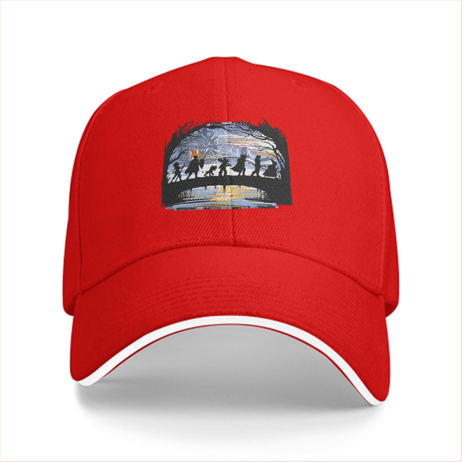 Black Baseball Cap With Fantasy Adventure Silhouette Art Print