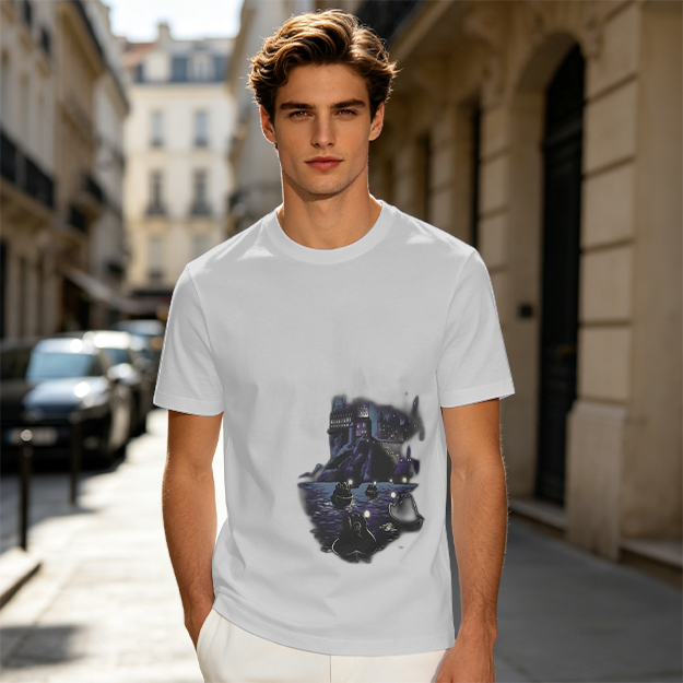 Olive Green T-Shirt With Dark Night Scene Graphic Print