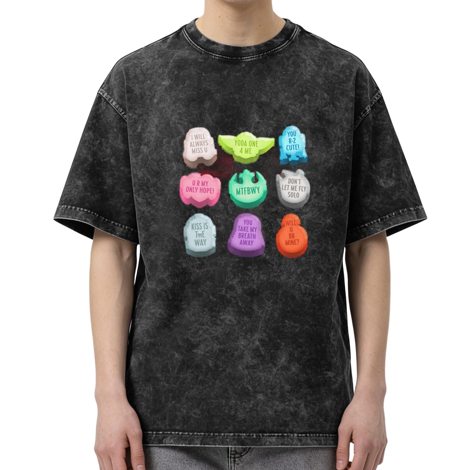 Star Wars Valentines Conversation Candy Acid Wash T-Shirt