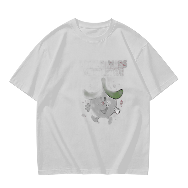 Olive green graphic t-shirt with playful cartoon character print
