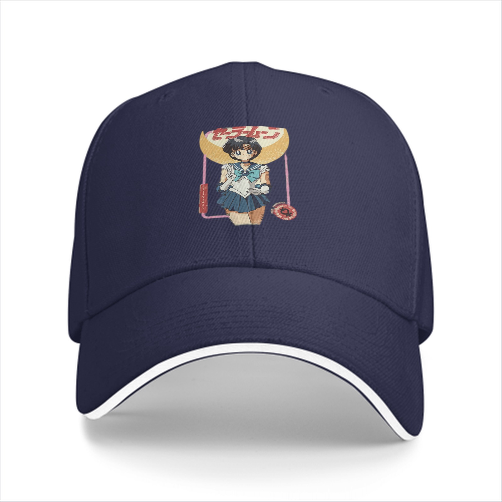 Black baseball cap with Sailor Mercury anime graphic