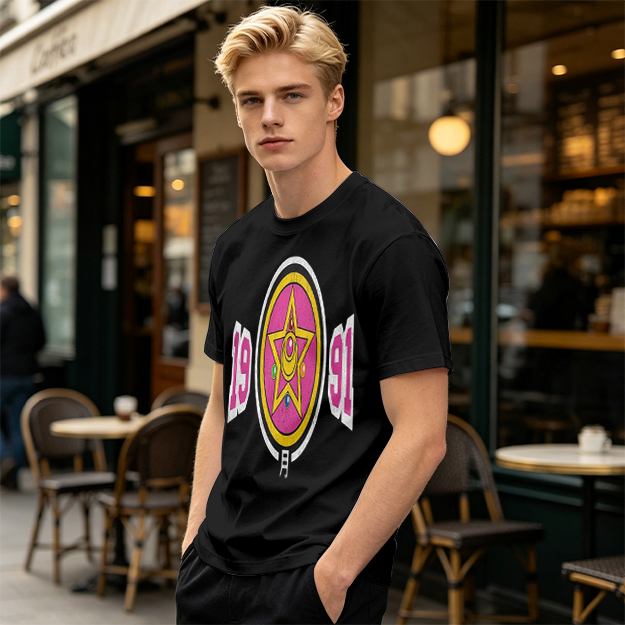 Olive Graphic T-Shirt With 1991 And Star Emblem Print