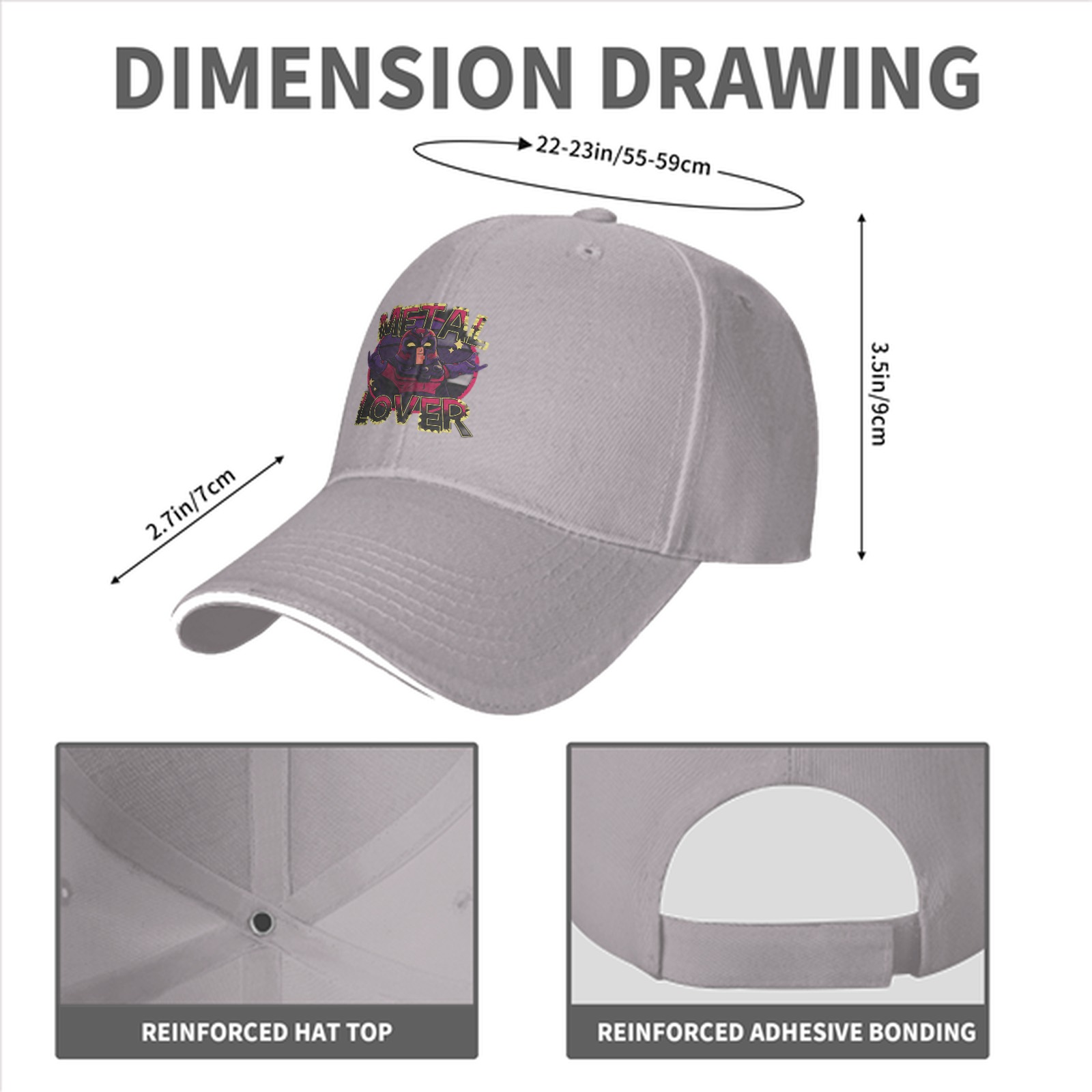 Black Baseball Cap With Metal Lover Superhero Graphic Print