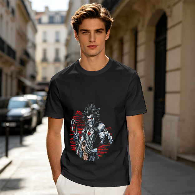 Olive T-shirt with Lobo Comic Character Graphic Print