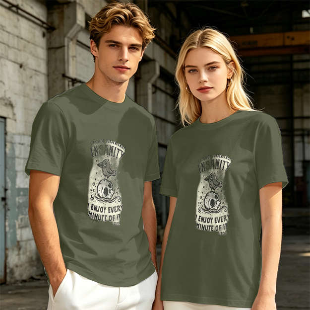 Olive Graphic T-Shirt With Insanity Skull Bird Print