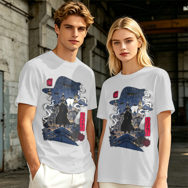 Olive T-Shirt with Night City Rooftop Spy Silhouette Art
