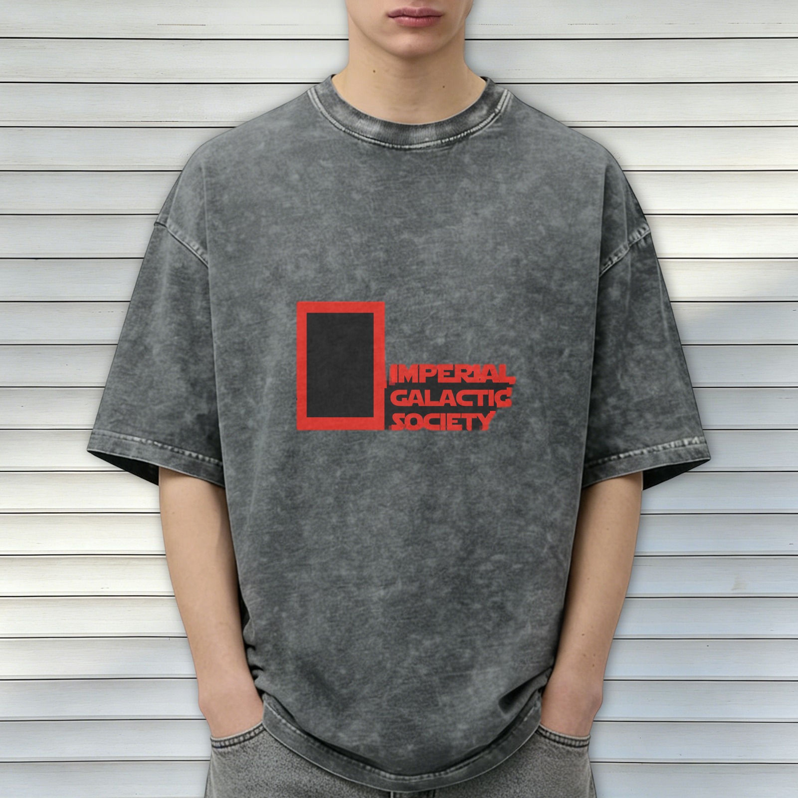Washed Black T-Shirt With Imperial Galactic Society Print