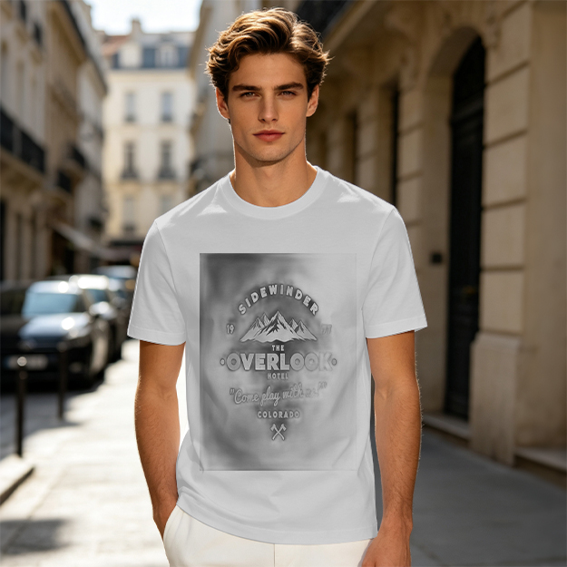 Olive t-shirt with Overlook Hotel mountain graphic print