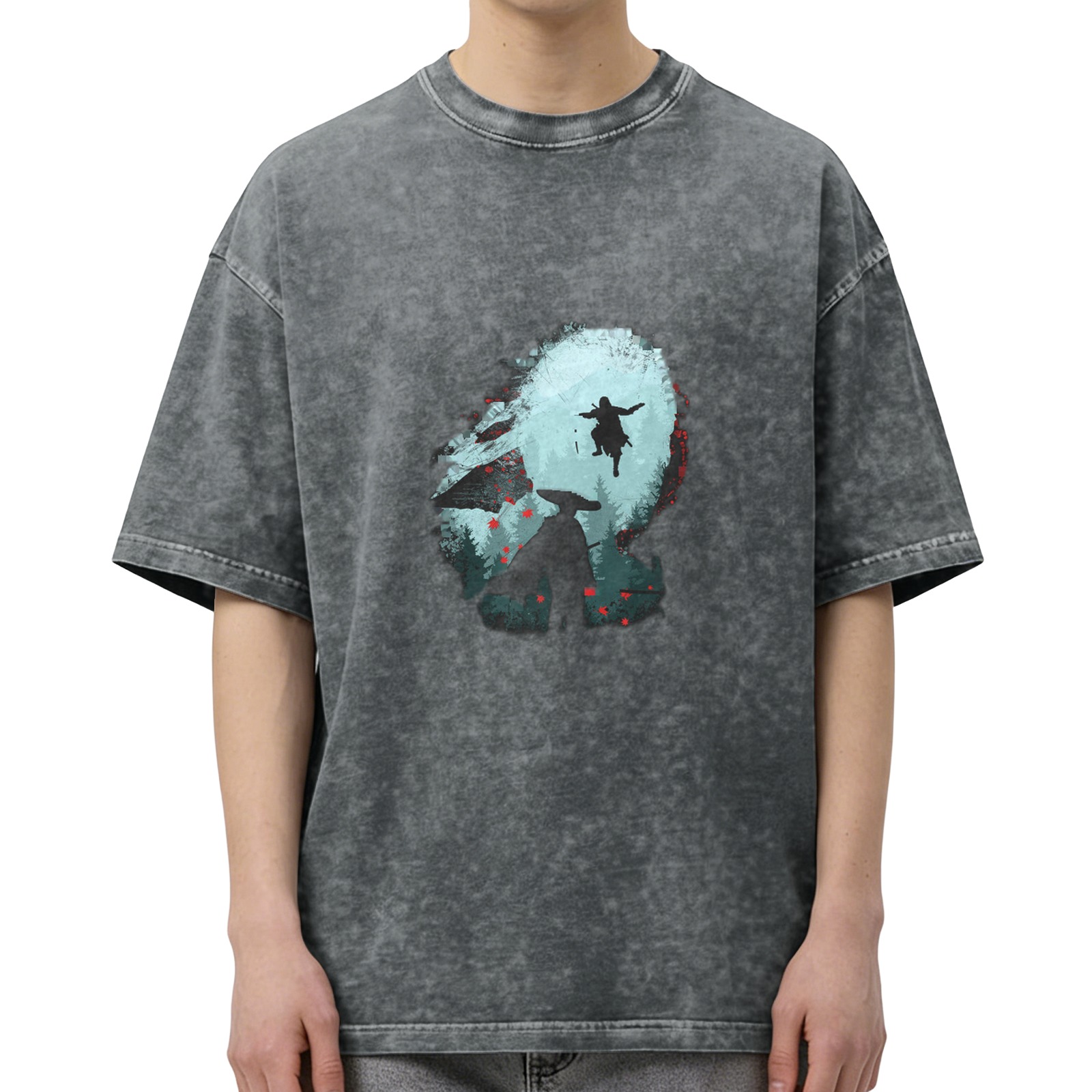 Distressed Darth Vader style printed short-sleeved T-shirt