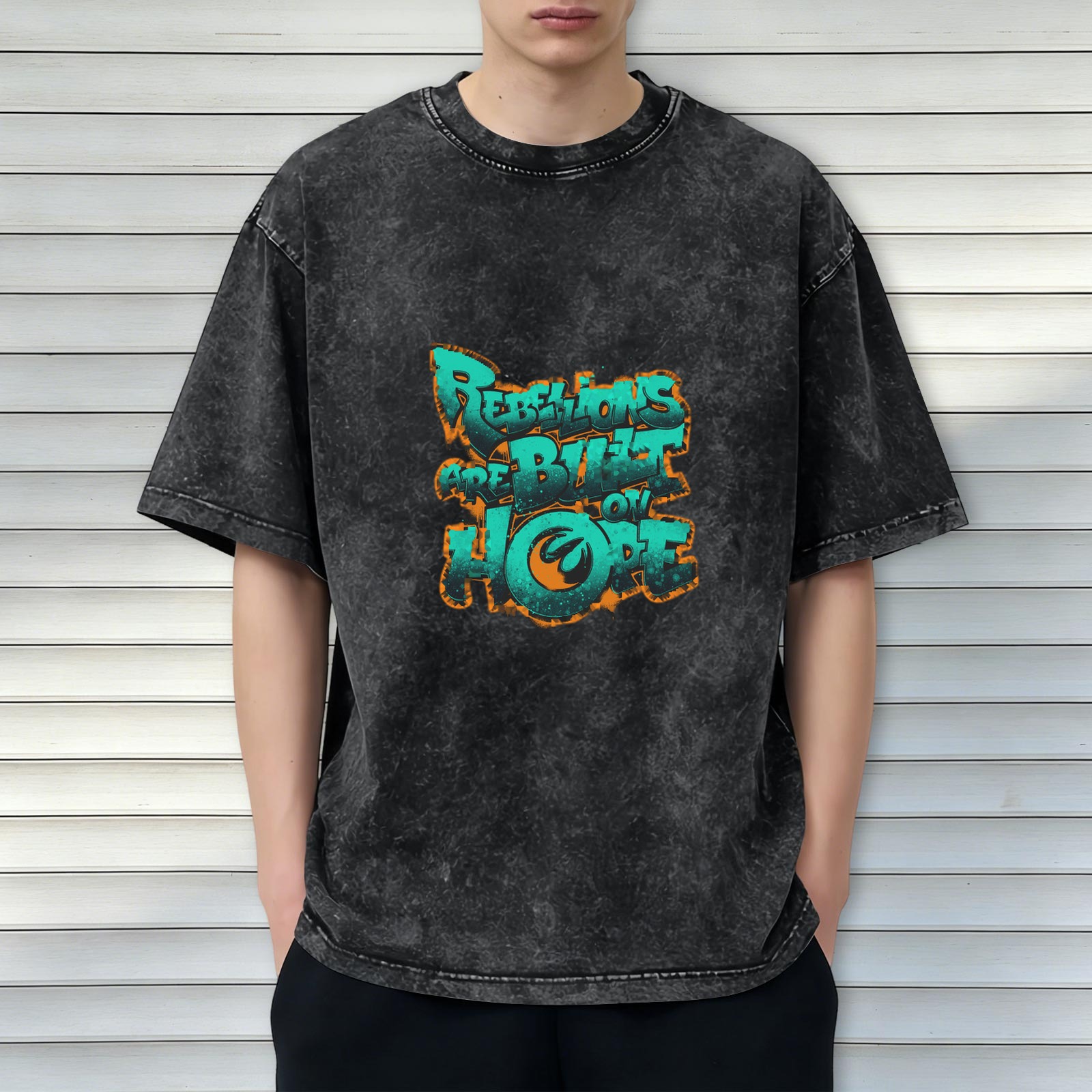 oversized acid wash t-shirt with rebellions are built on hope graphic