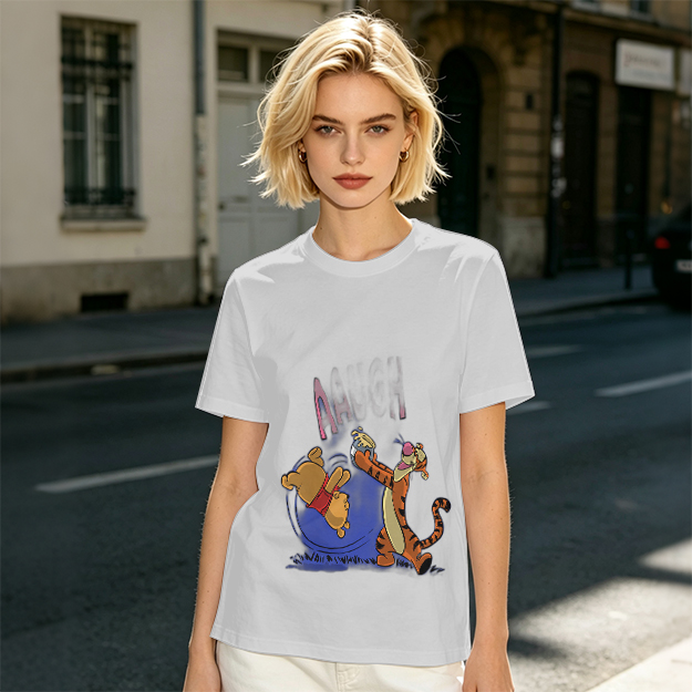 Olive T-Shirt Featuring Winnie the Pooh and Tigger Playing