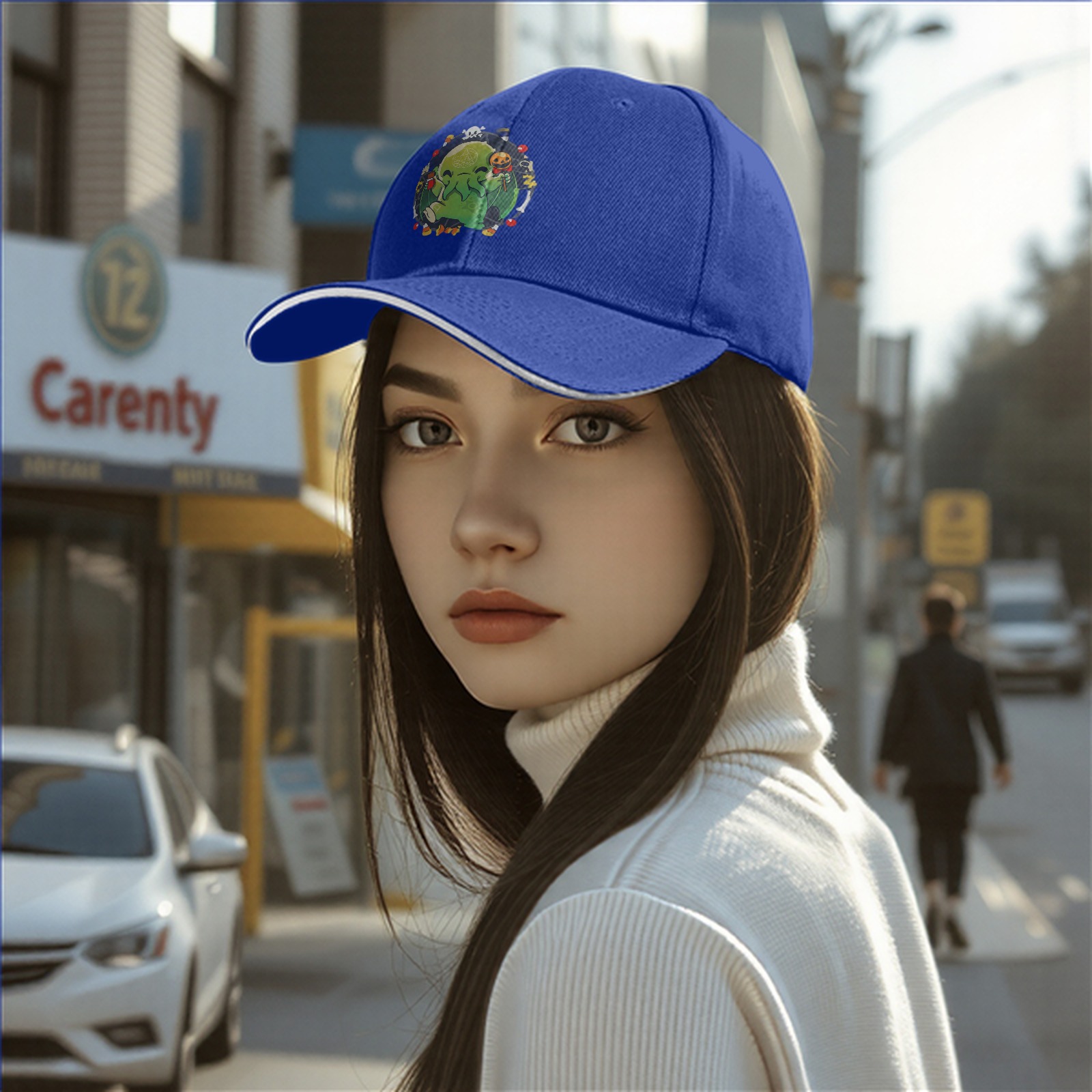 Black Baseball Cap With Cute Halloween Cthulhu Graphic Print