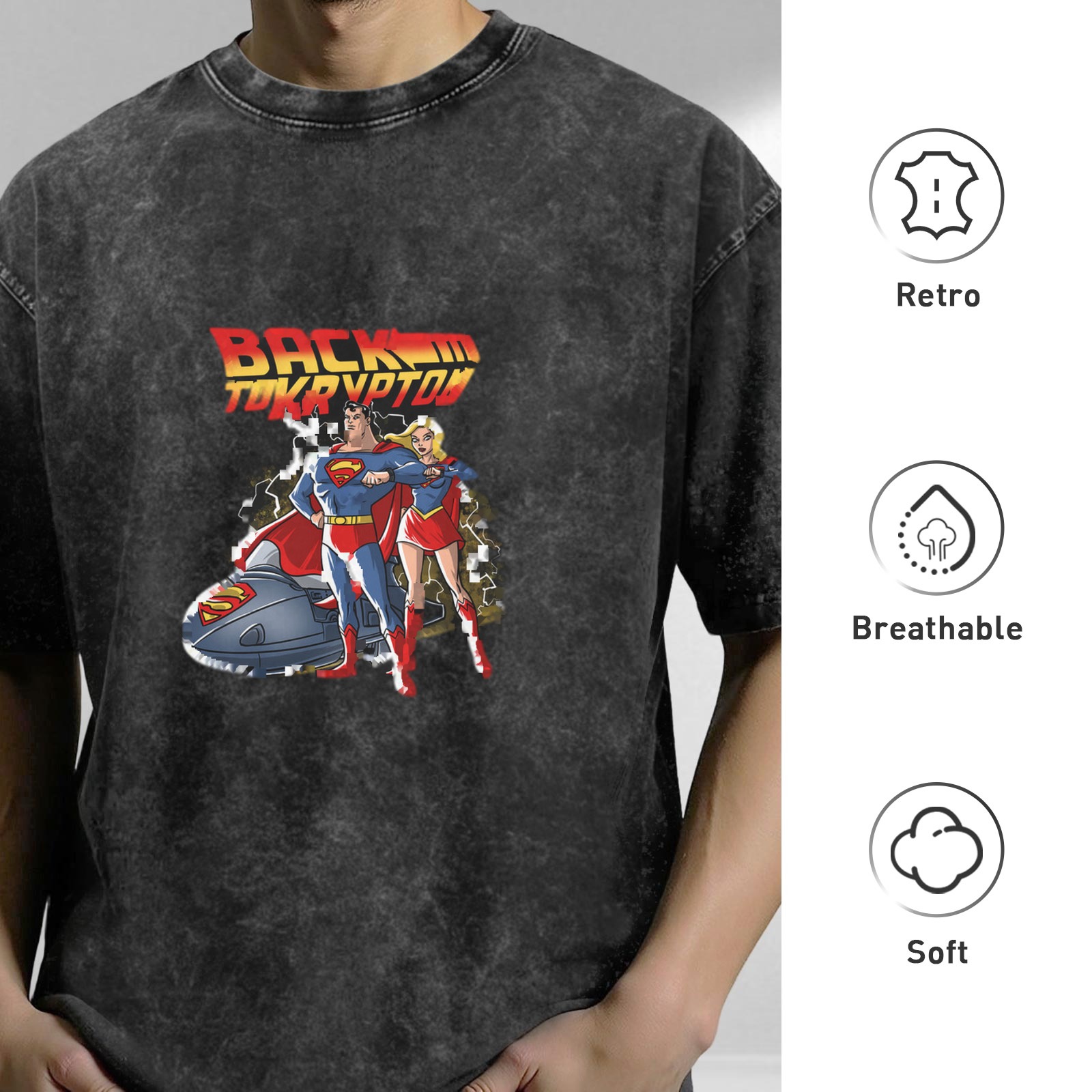Back To Krypton Superman & Supergirl Vintage Wash Graphic T-Shirt