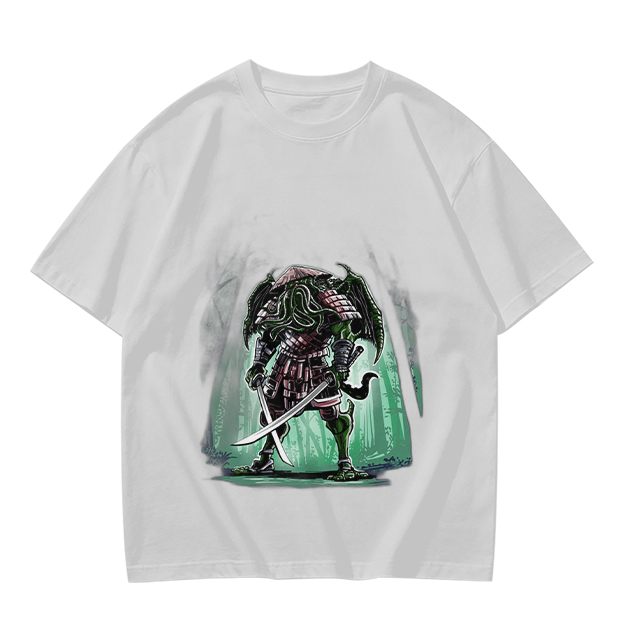Olive T-Shirt With Samurai Cthulhu Warrior Graphic Print