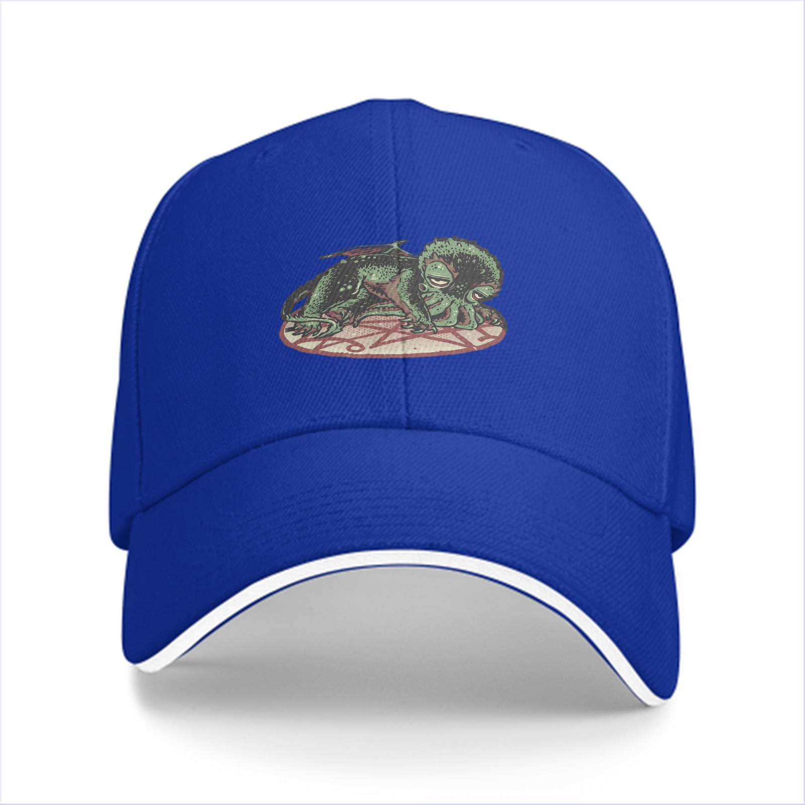 Black baseball cap with sleeping Cthulhu on occult symbol
