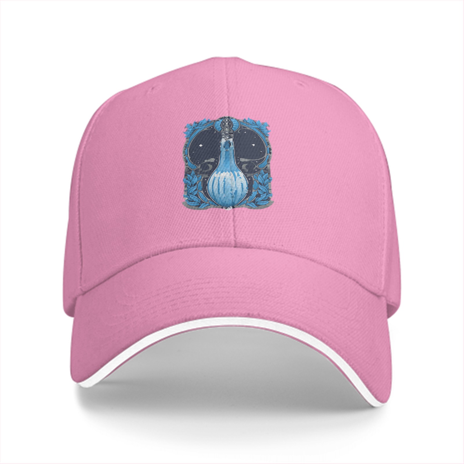 Black Baseball Cap With Blue Celestial Bottle Crest Print
