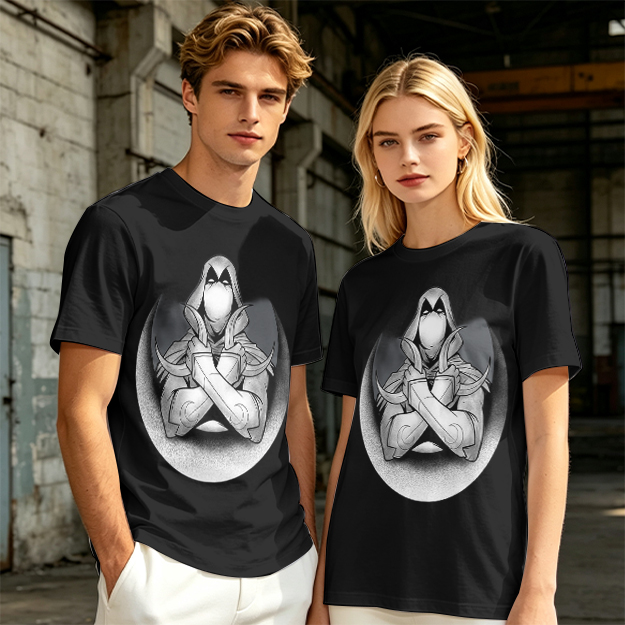 Olive T-shirt with Moon Knight Crossed Arms Graphic Print