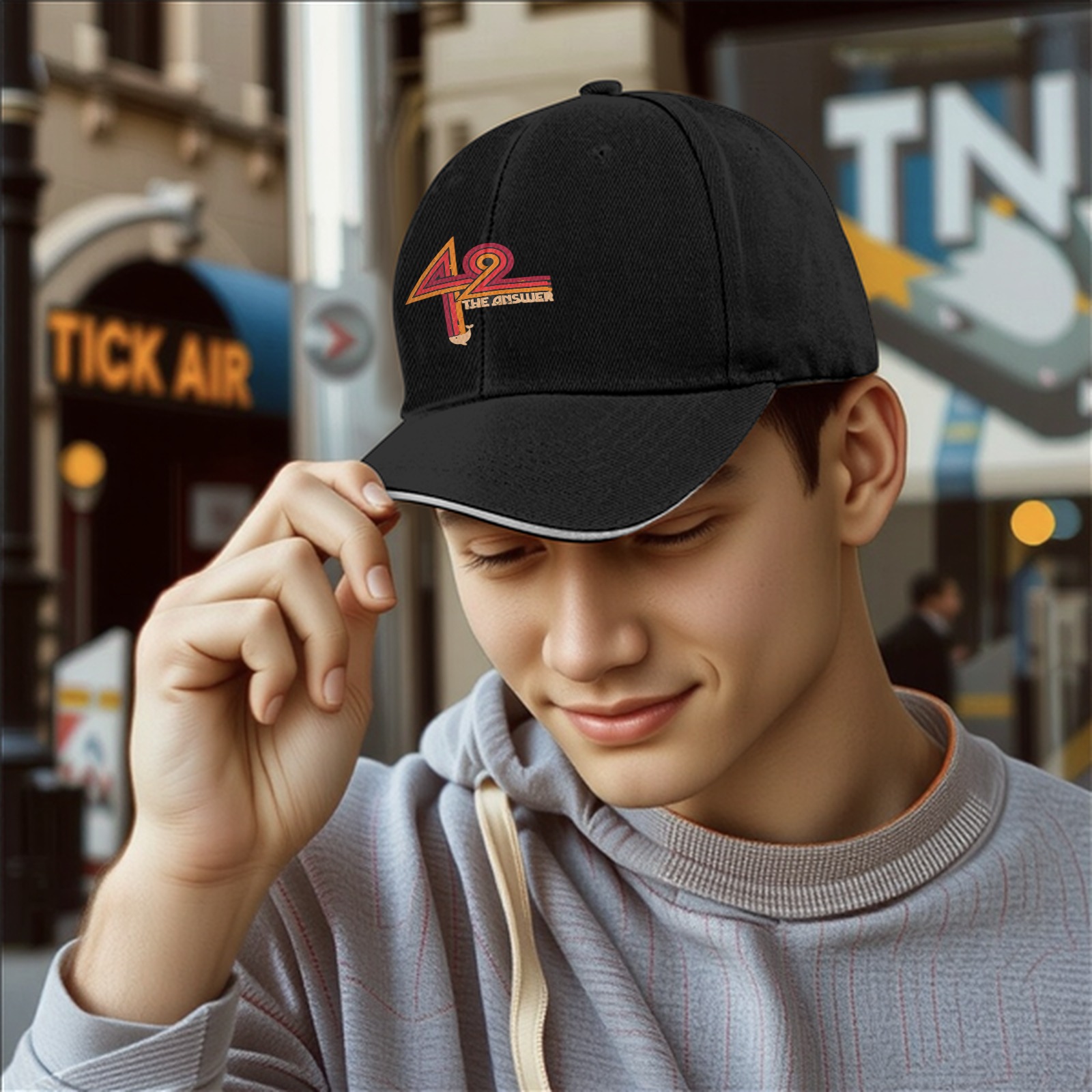 42 The Answer Whale Graphic Black Baseball Cap