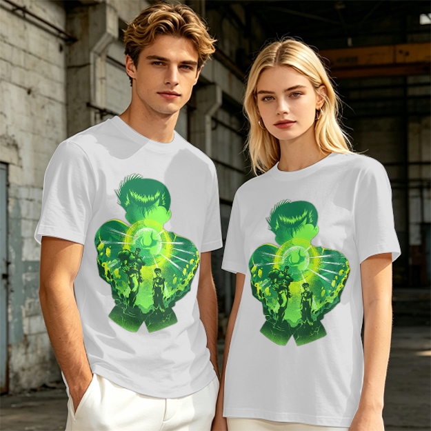Anime Character Silhouette Glowing Green Graphic T-Shirt