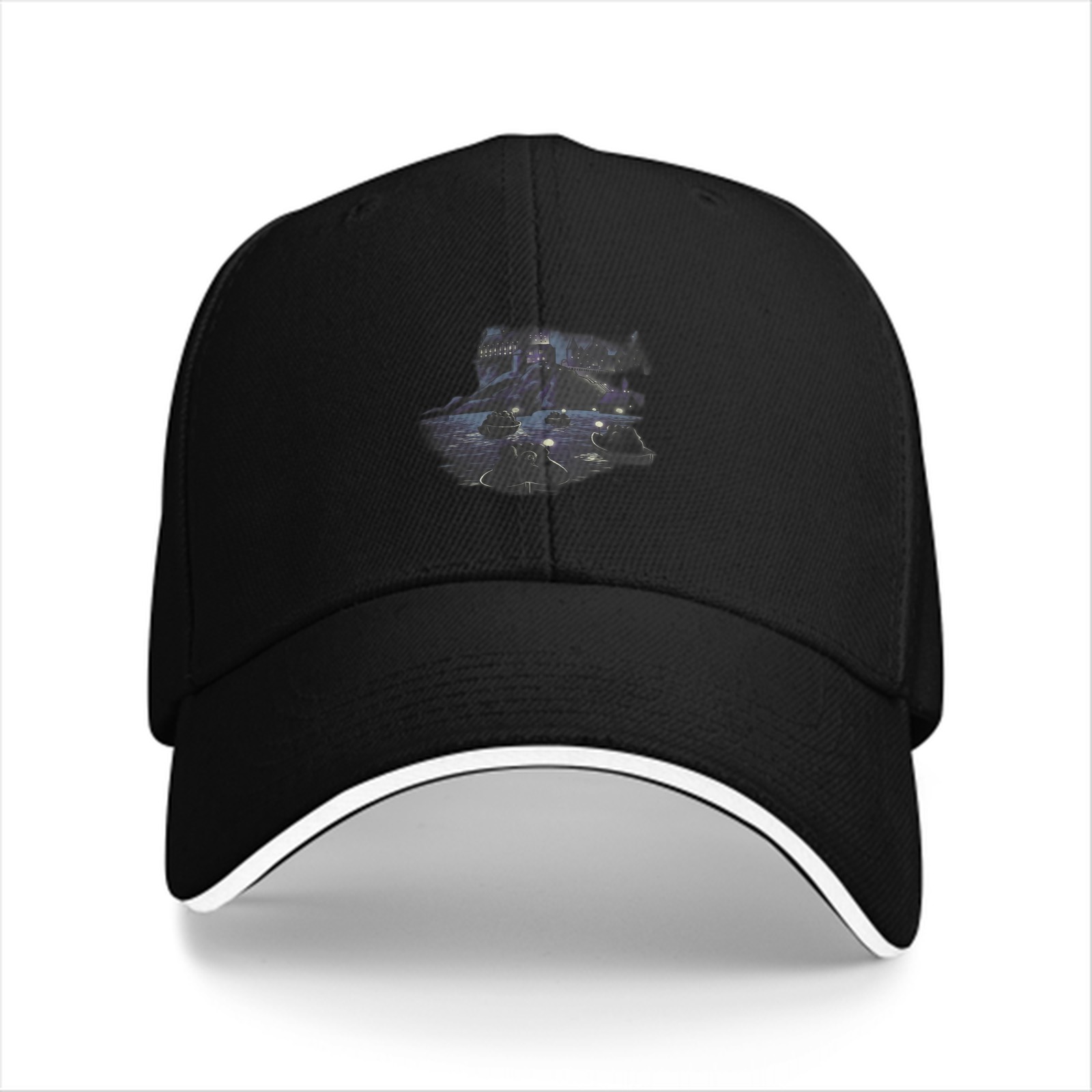 Black Baseball Cap With Dark Spacecraft Graphic Print