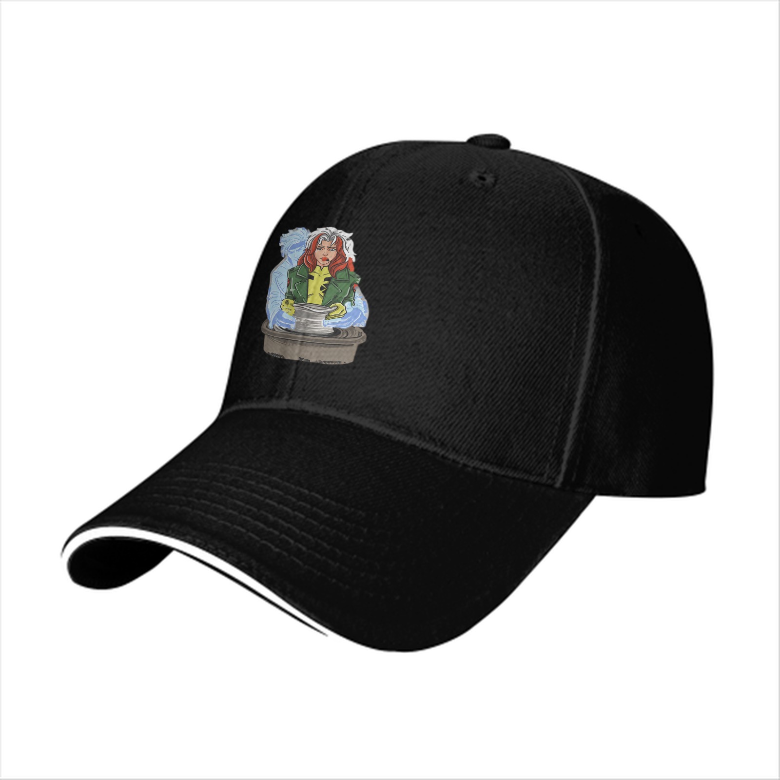 Black baseball cap with X-Men Rogue character graphic print