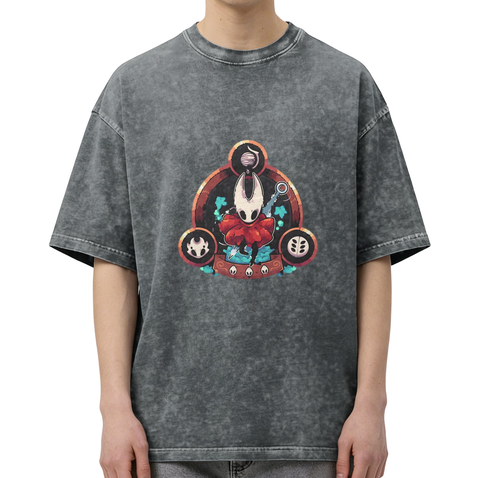 Hollow Knight Themed Graphic Dark Wash T-Shirt