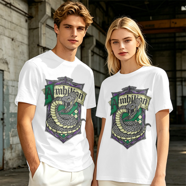 Olive Green Slytherin Ambition Snake Crest Graphic T-Shirt
