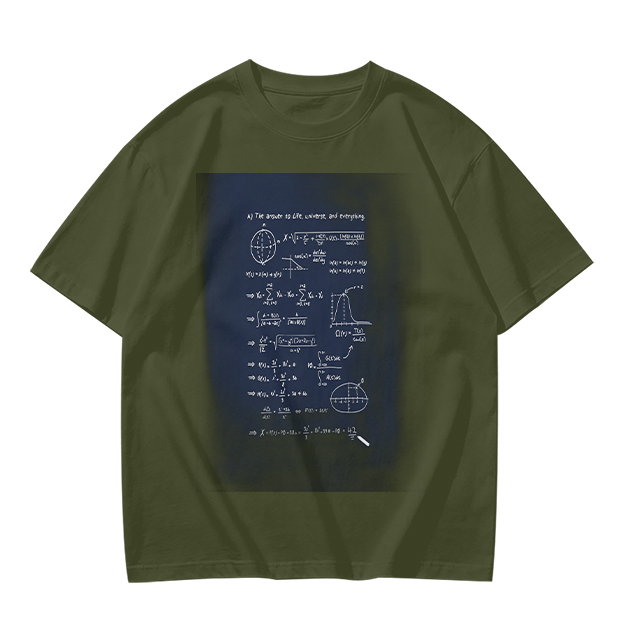 Olive Green T-Shirt with Science Math Formulas Print
