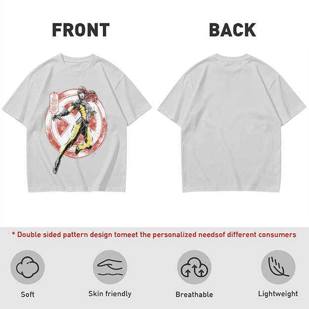 Olive T-shirt with X-Men style superhero graphic print