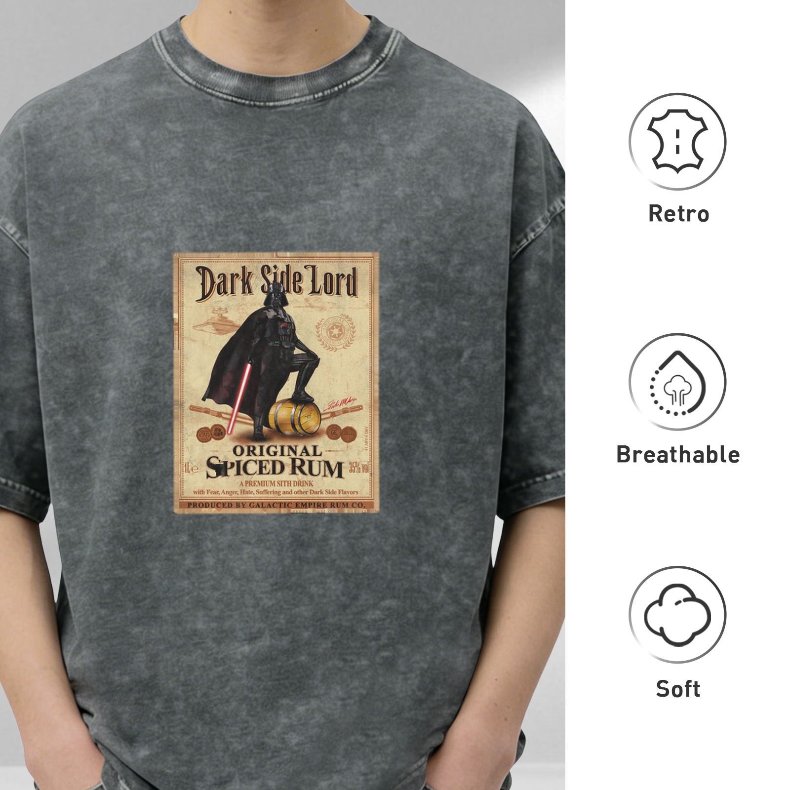 Dark Side Lord Spiced Rum Graphic Vintage Wash T-Shirt