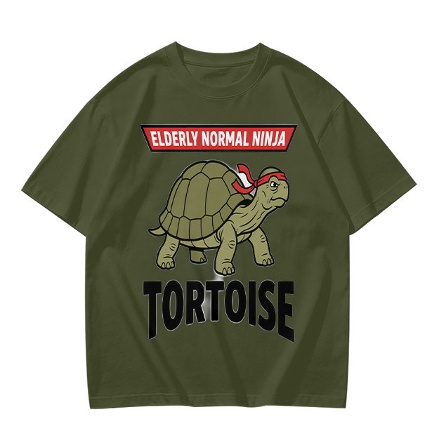 Elderly Normal Ninja Tortoise Graphic Olive T-Shirt