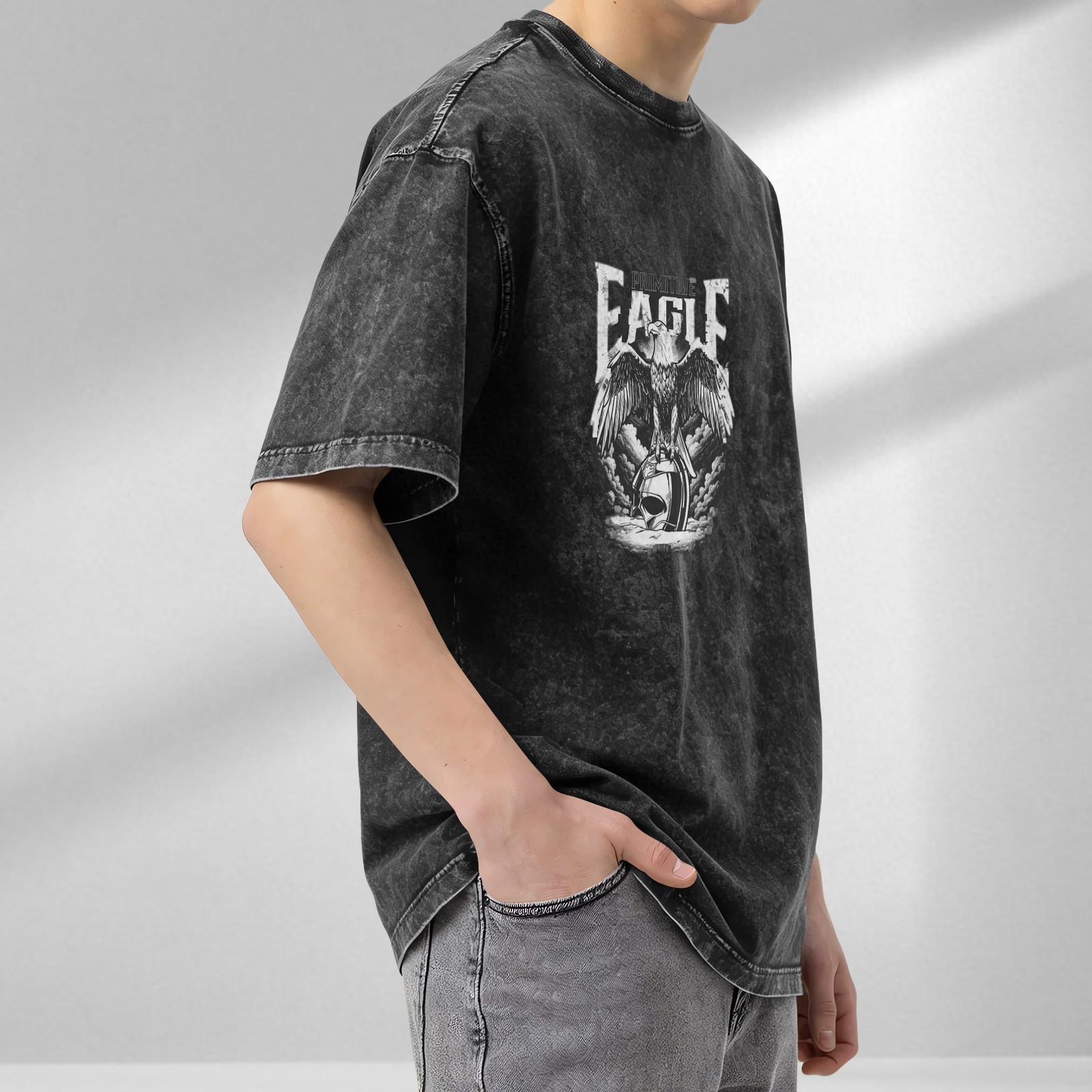 Washed Black Eagle Graphic Short Sleeve T-Shirt