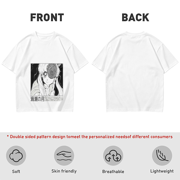 Olive anime graphic t-shirt with spiral eye design