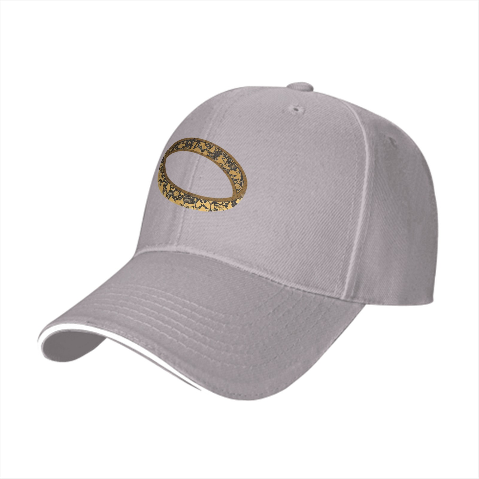 Black Baseball Cap with Distressed Gold Ring Graphic