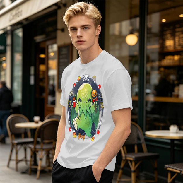 Olive T-Shirt With Cute Halloween Cthulhu Graphic Print