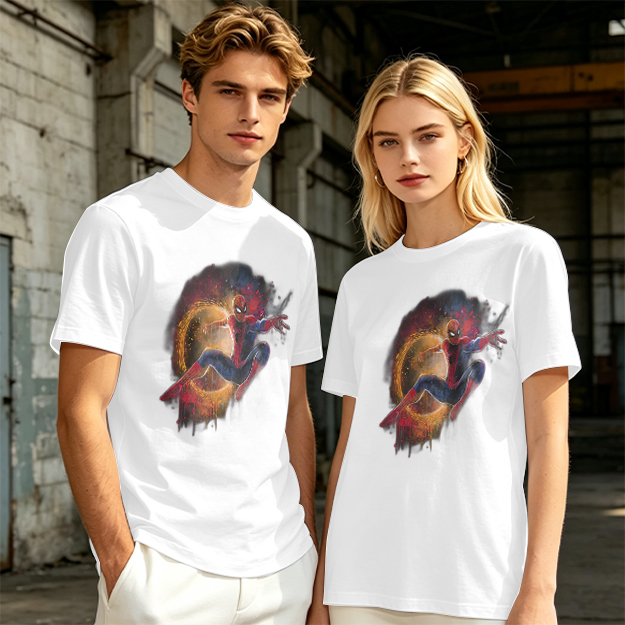 Olive Green Spider-Man Graphic T-Shirt with Cosmic Art Print