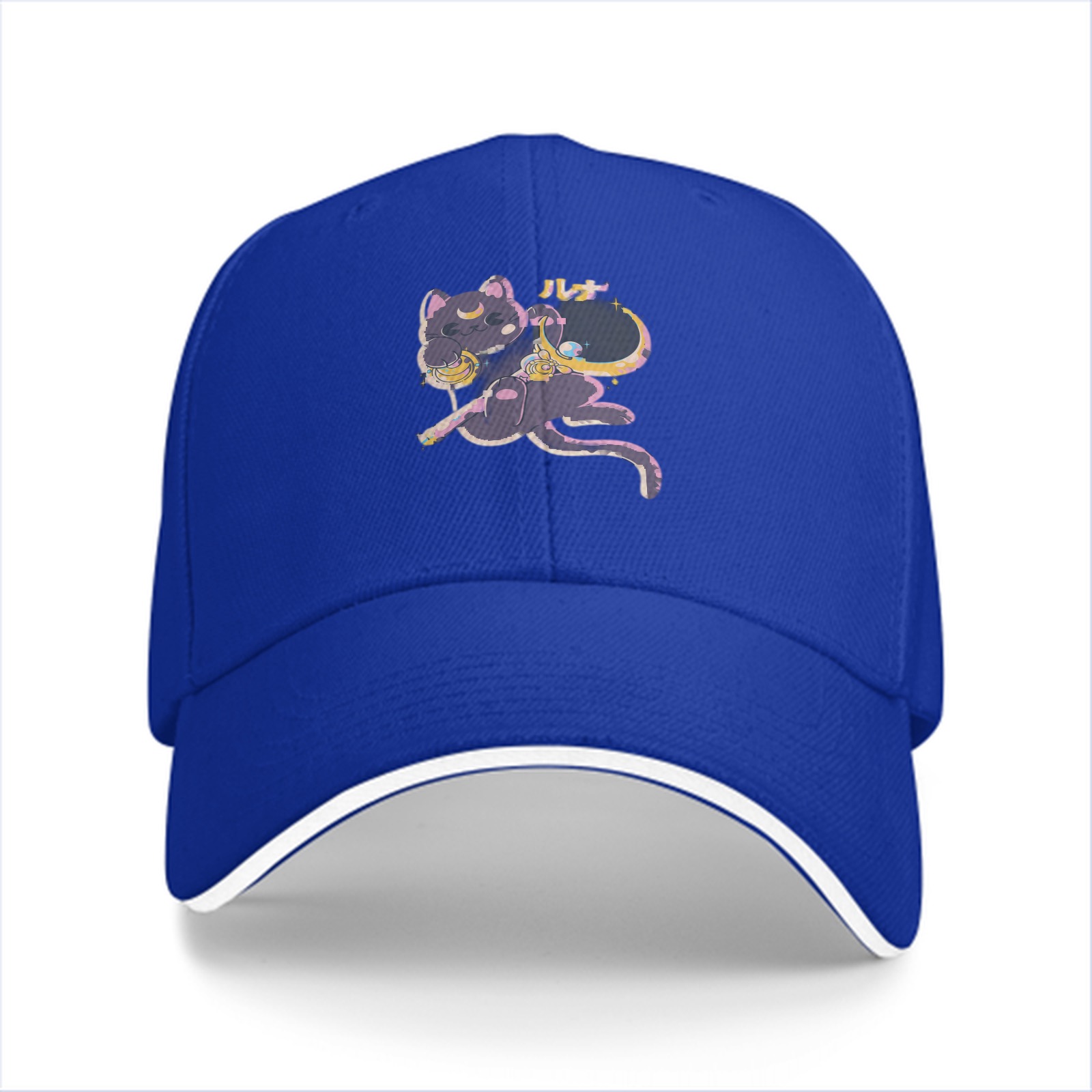 Black baseball cap with cute dark cat moon graphic