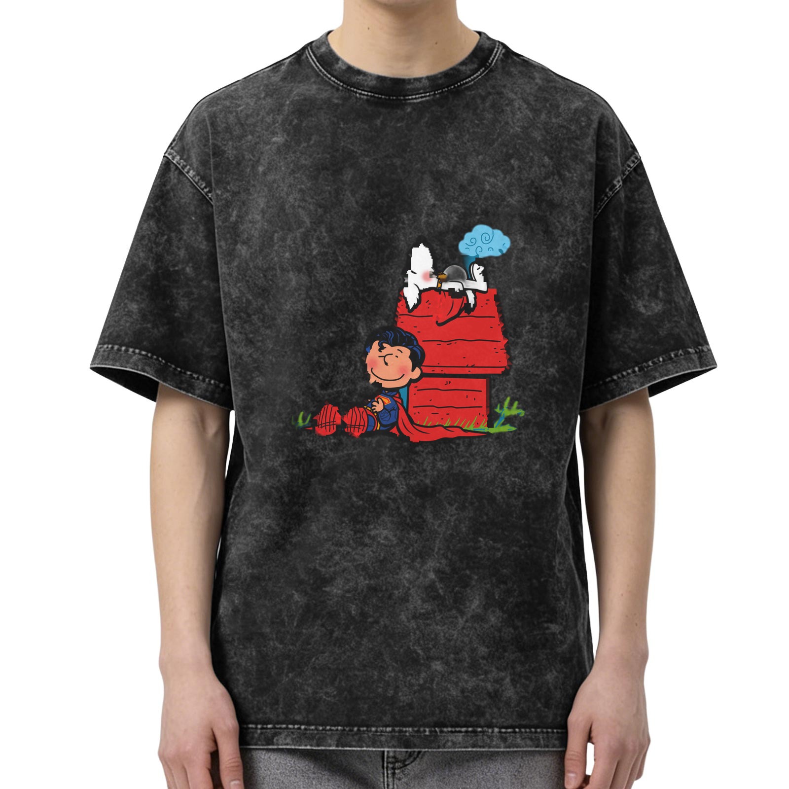 Snoopy and Charlie Brown Superman Mashup Vintage Black T-Shirt