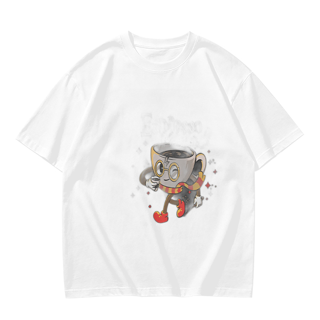 Olive T-Shirt With Wizard Coffee Cup Cartoon Print