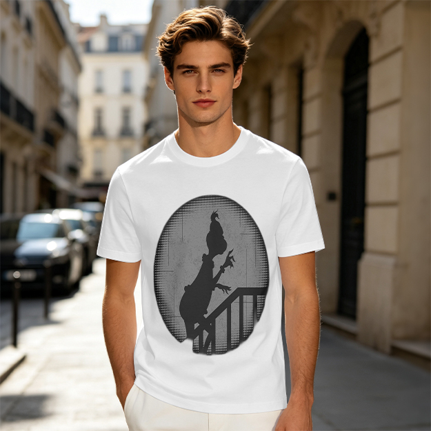 Olive Green T-Shirt With Grinch Silhouette On Staircase Print