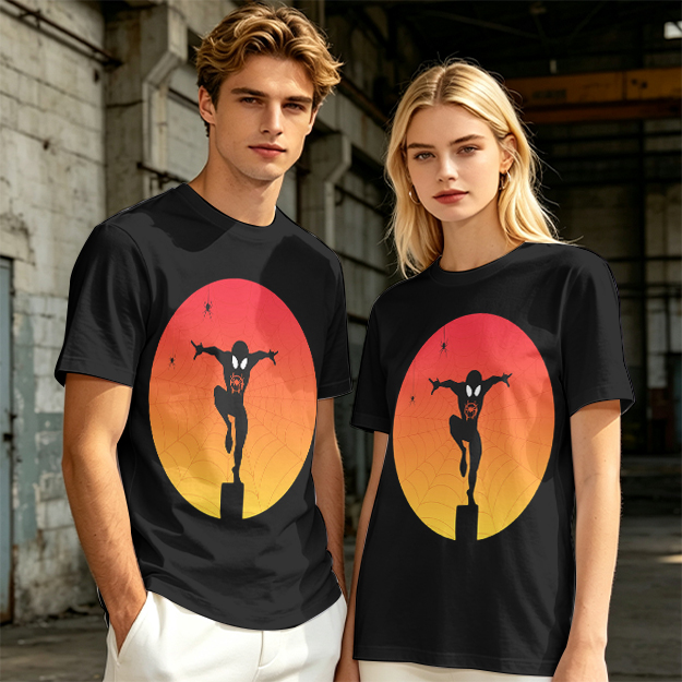 Olive T-Shirt with Spider-Man Silhouette Sunset Graphic