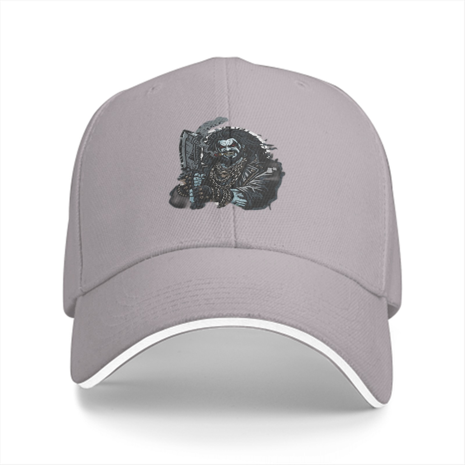 Black Baseball Cap With Tough Biker Character Graphic Print