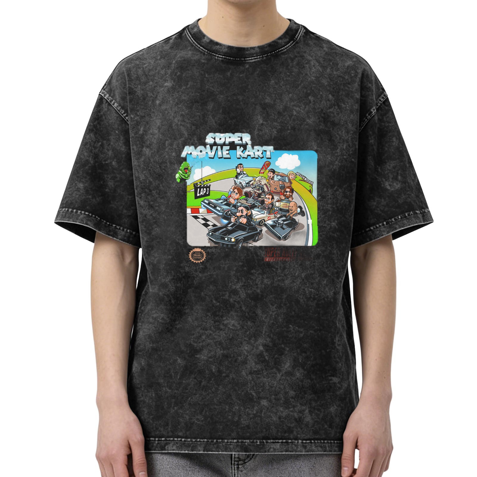 Super Movie Kart Graphic Acid Wash Oversized T-shirt